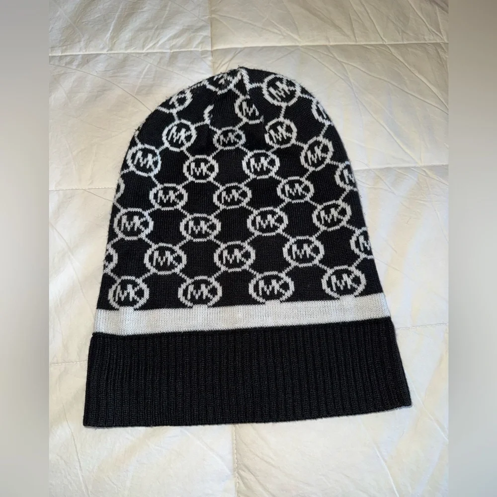 Michael Kors Black and White Logo Beanie